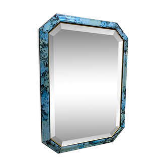 Old octagonal mirror beveled in painted wood, 68x48 cm