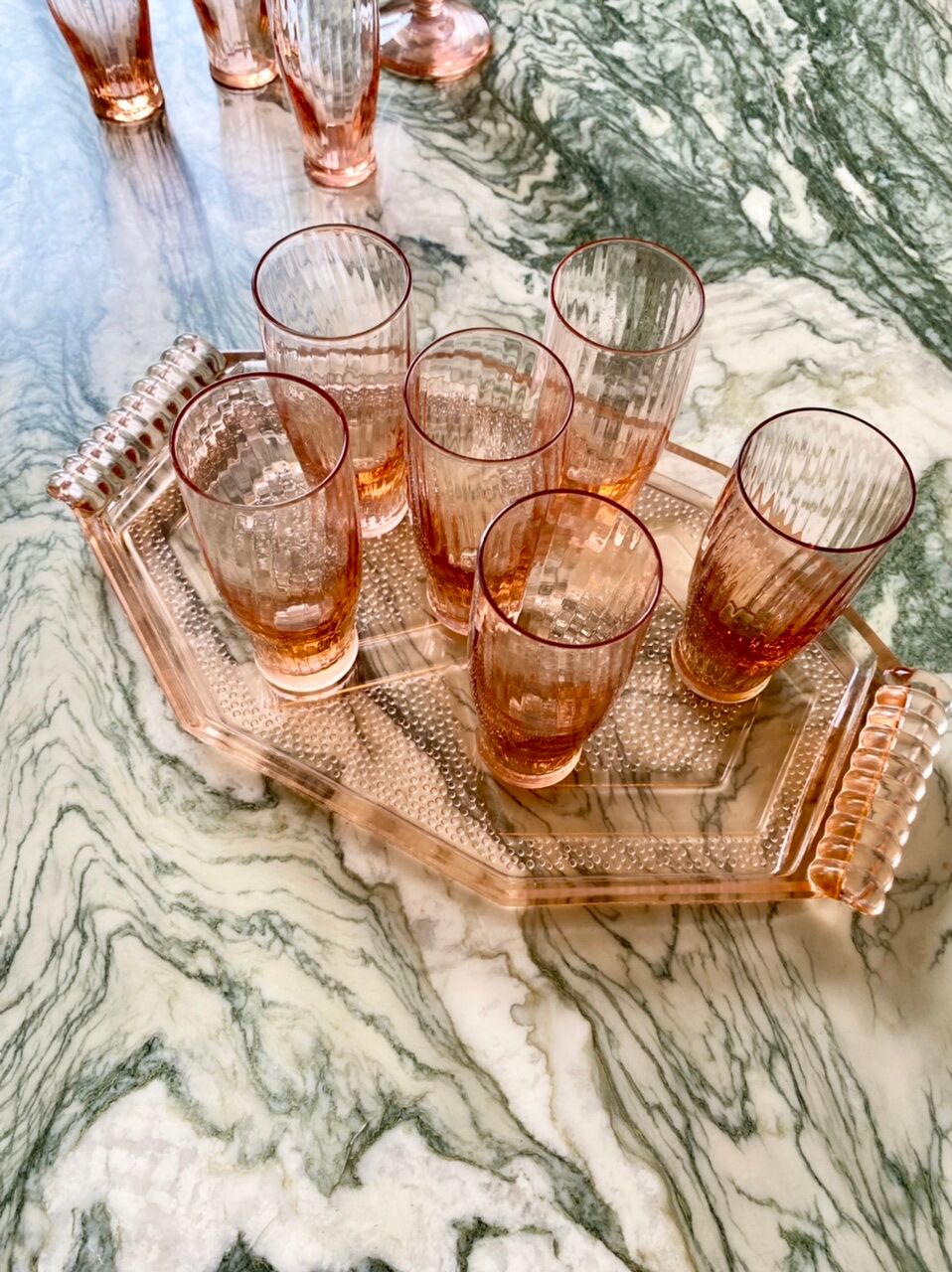 Vintage pink glass liquor service