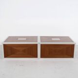 Pair of 70's aluminum and mahogany coffee/sofa end tables