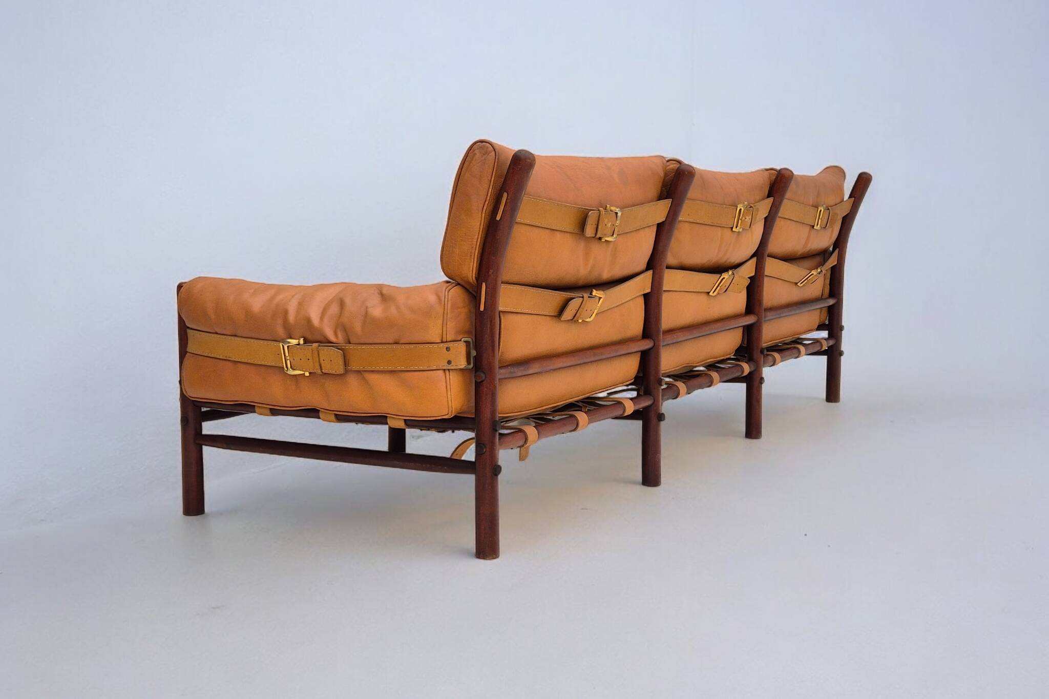 1960s, Scandinavian design by Arne Norell, sofa, model "Kontiki", original condition, leather, beech.