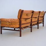 1960s, Scandinavian design by Arne Norell, sofa, model "Kontiki", original condition, leather, beech.