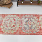 3x9 red & beige vintage runner rug 82x269cm