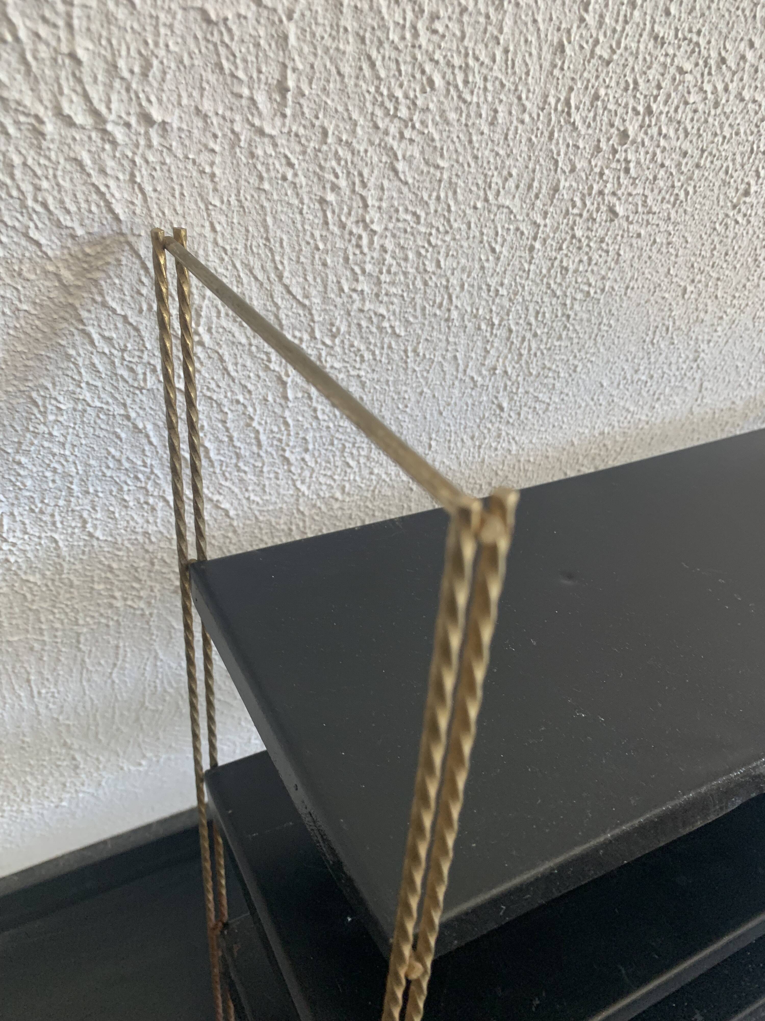 Vintage 1960 String wall shelf black and gold - 60 x 48 cm
