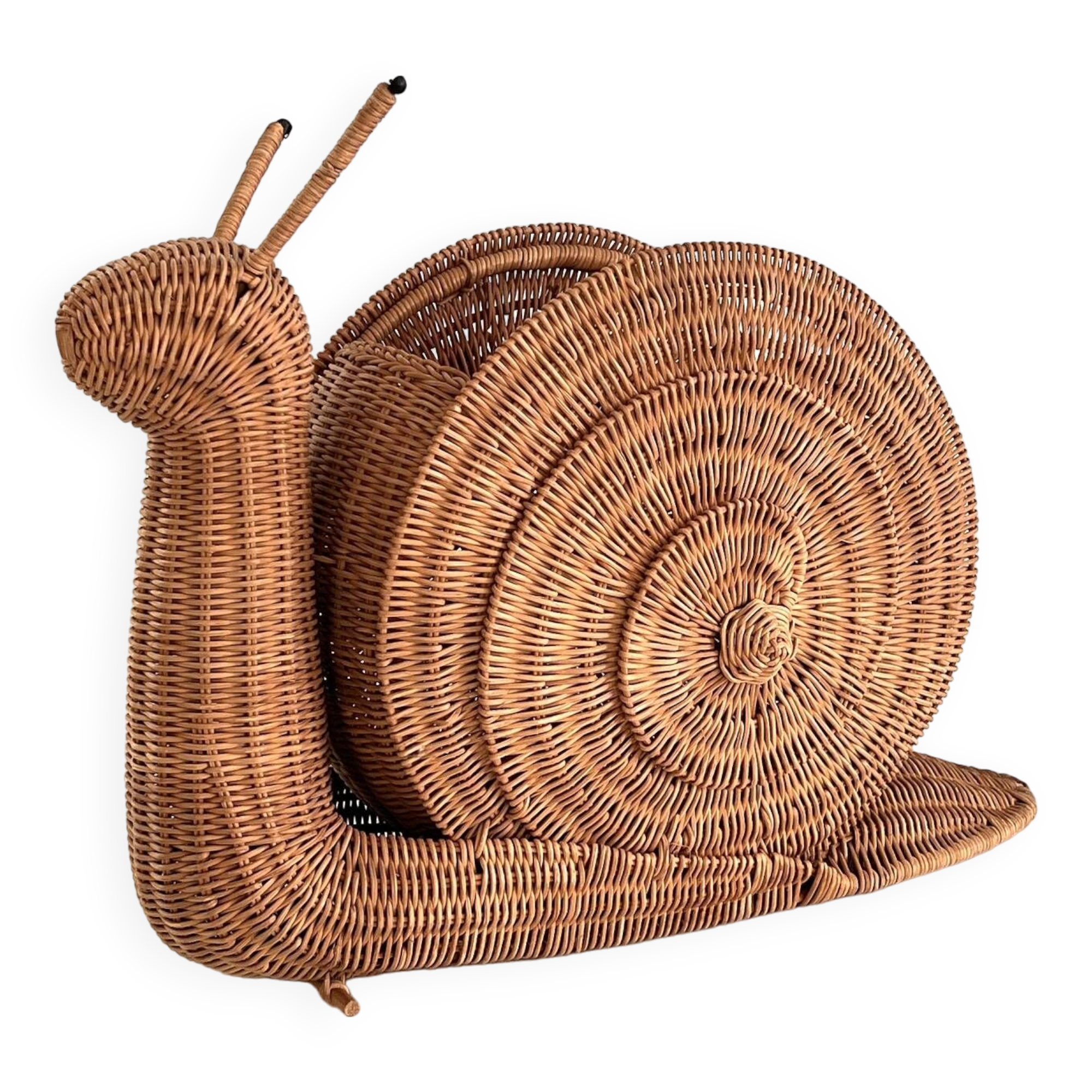 Italian Vintage Large Rattan Snail Basket, 1980s