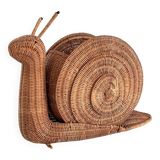 Italian Vintage Large Rattan Snail Basket, 1980s