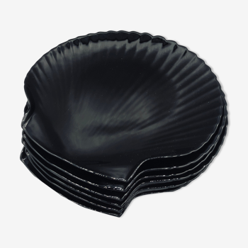 Lot de 6 assiettes noires  forme coquillage