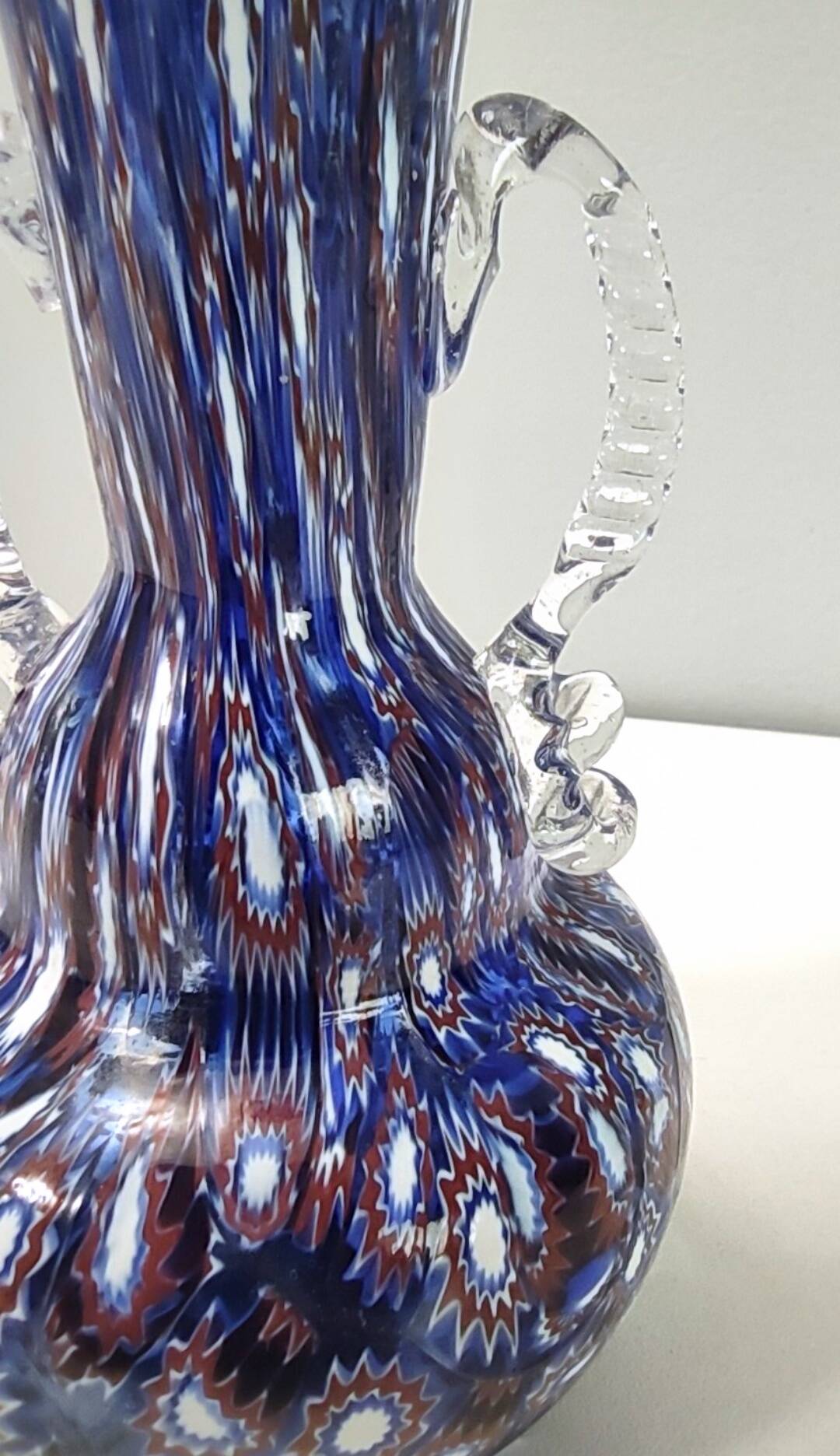 Blue Murano Glass Vase Ascribable to Fratelli Toso with Murrines, Italy