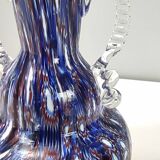 Vase en verre de Murano bleu attribué à Fratelli Toso avec des murrines, Italie