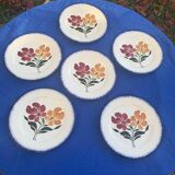 6 flat plates E. Charbonnier, Salins, Terre de Fer, countryside model, made in France, vintage