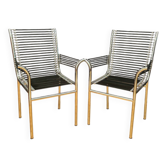 Pair of "Sandows" chairs designed by Rene Herbst, Bauhaus, France, 1980s