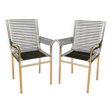 Pair of "Sandows" chairs designed by Rene Herbst, Bauhaus, France, 1980s