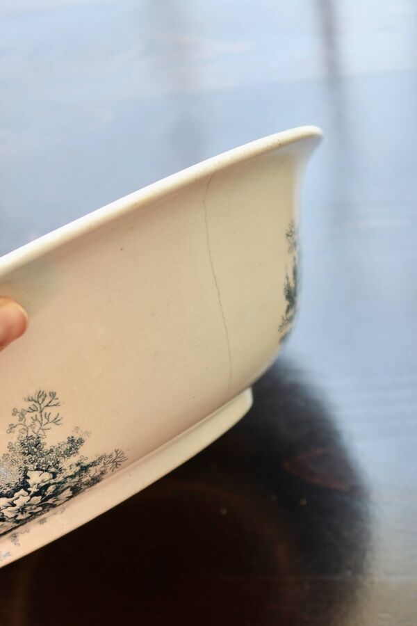 Bassine ou grand saladier ancien Hamage Nord – Modèle Jardinière bleu