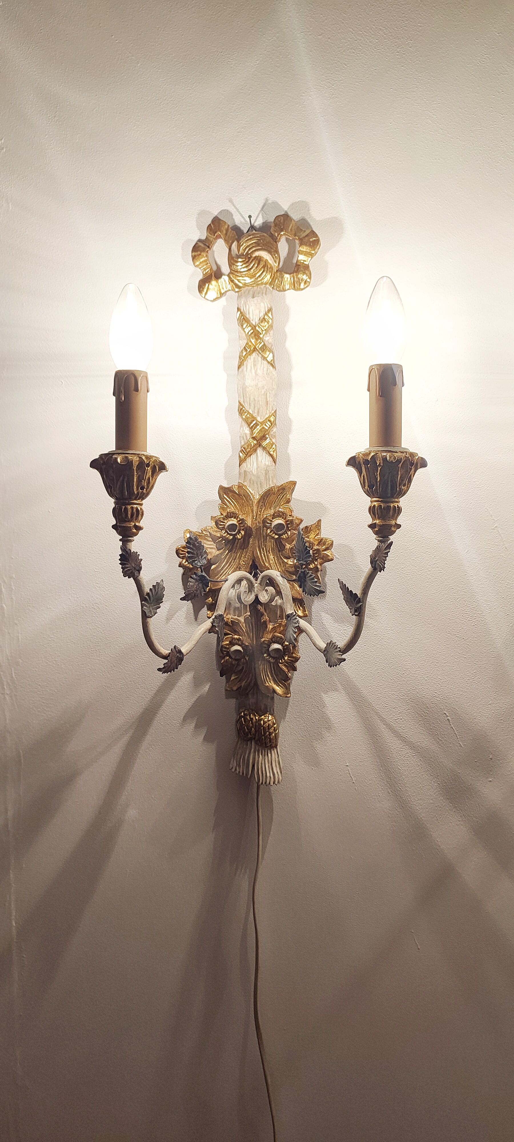 Polychrome beech wood sconces. Spain 1900