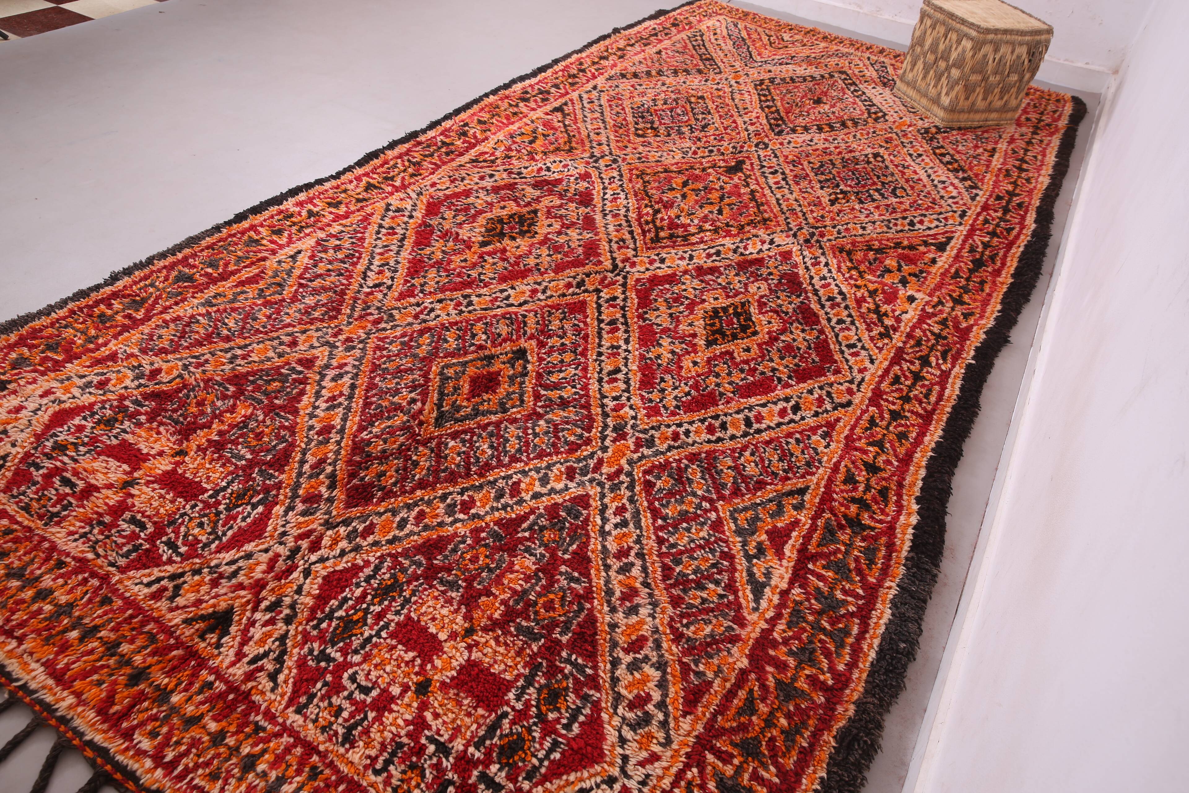 Grand tapis marocain fait main vintage 204 x 427 cm - Tapis en laine berbère rare