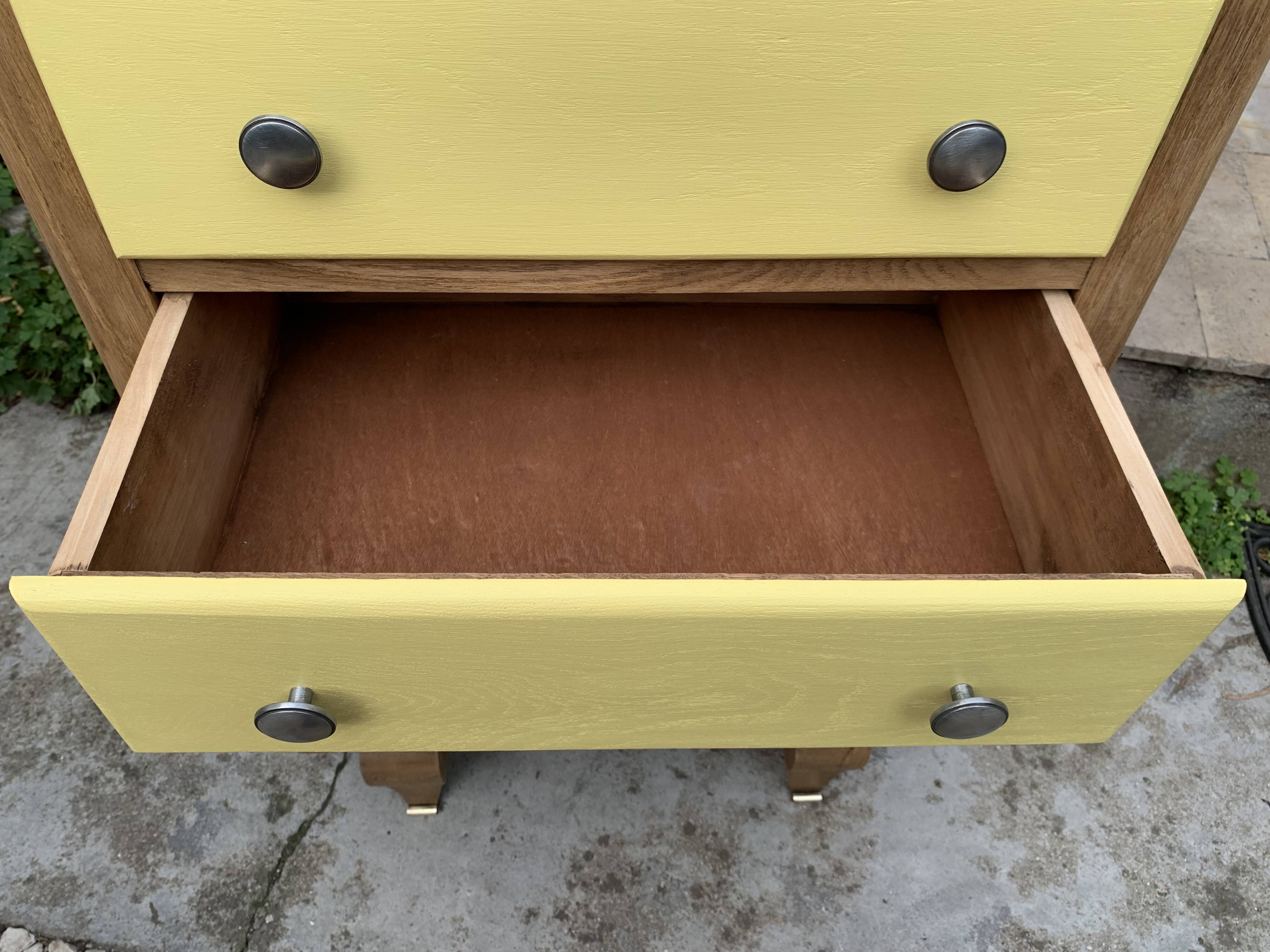 Art Deco chest of drawers in raw oak and yellow