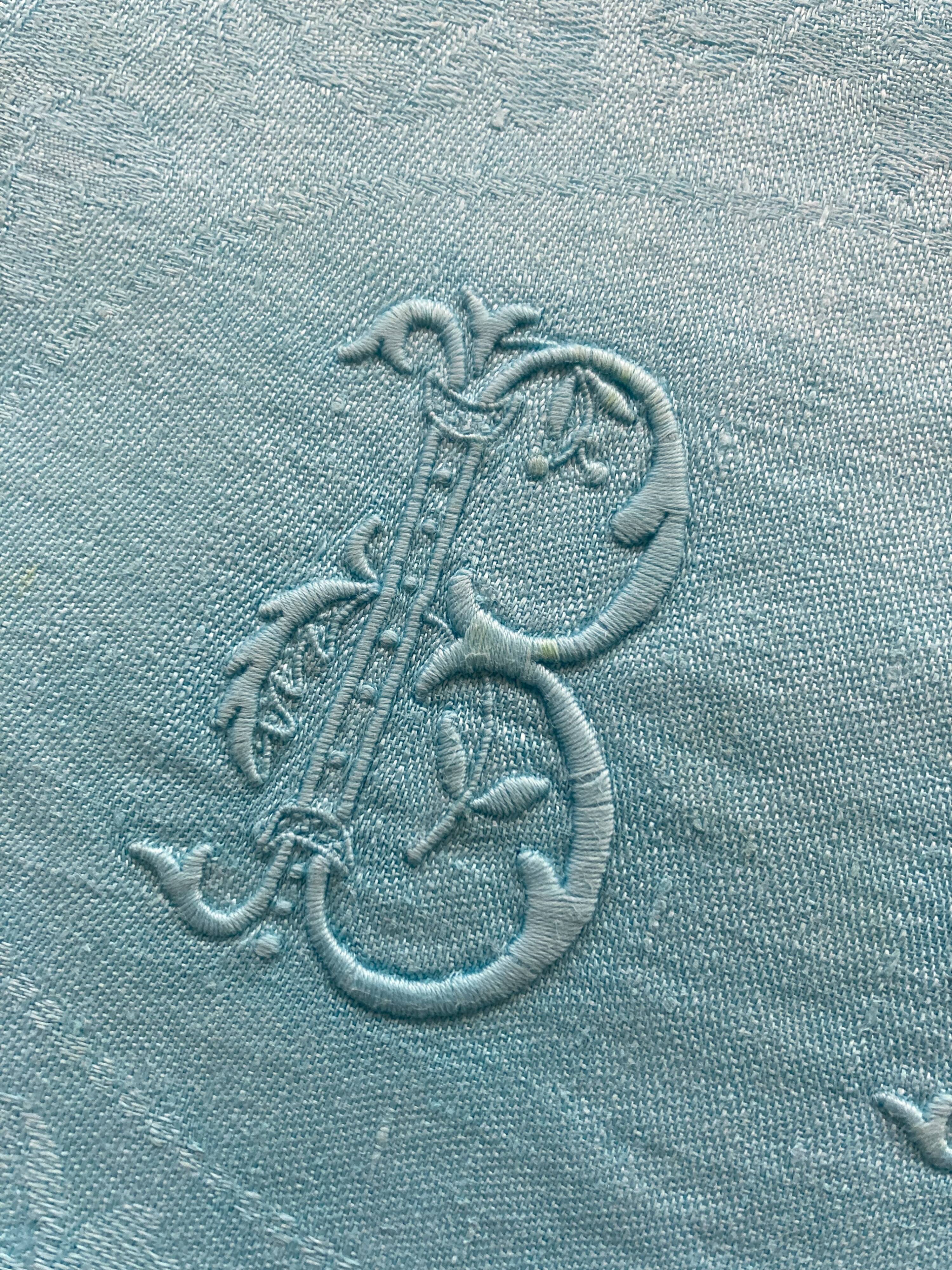 Set of 10 turquoise BL monogram damask napkins