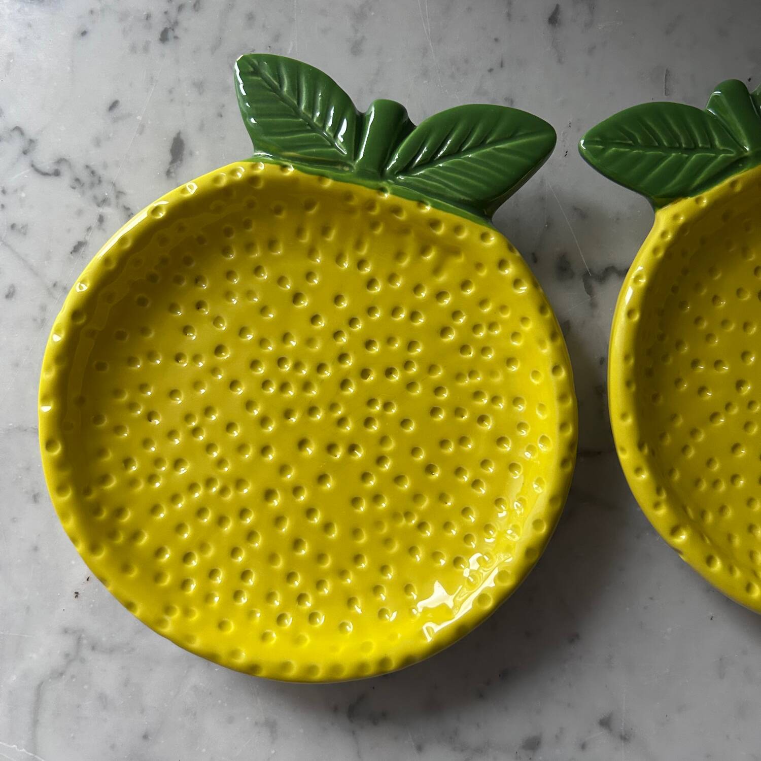 Paire de plats citrons en barbotine