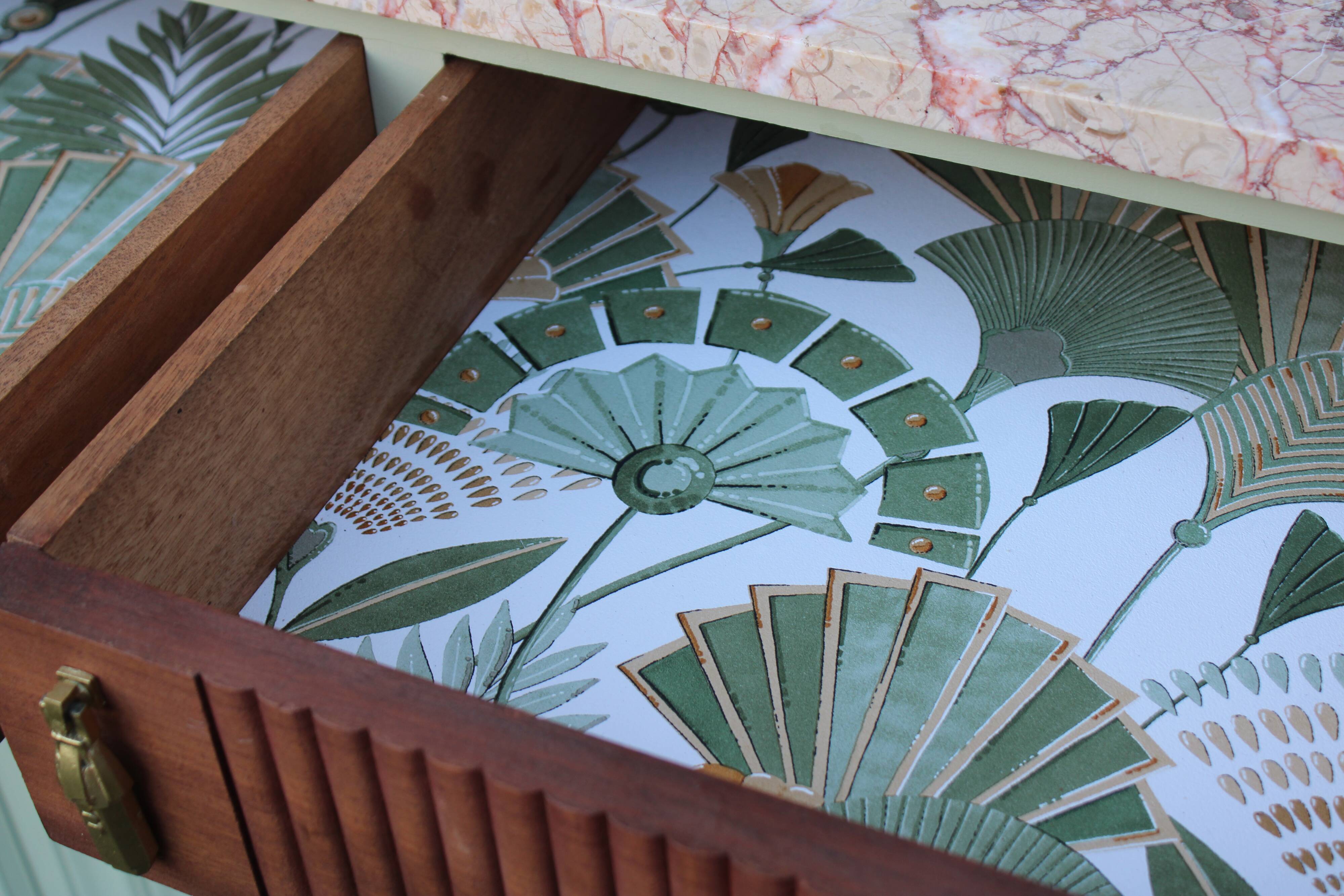 Renovated antique Art Deco sideboard – Lizard Green (Pure & Paint)