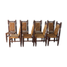 Series of 8 vintage chairs in wood and braided rope 1960