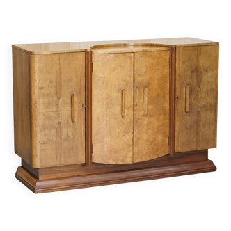 Art Deco walnut burr sideboard with drawers and bar.