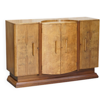 Art Deco walnut burr sideboard with drawers and bar.
