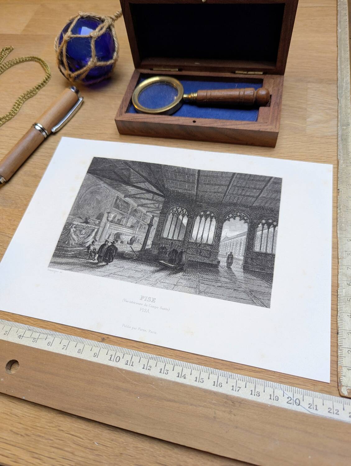 Camposanto, Pisa, old engraving, printed in 1841.