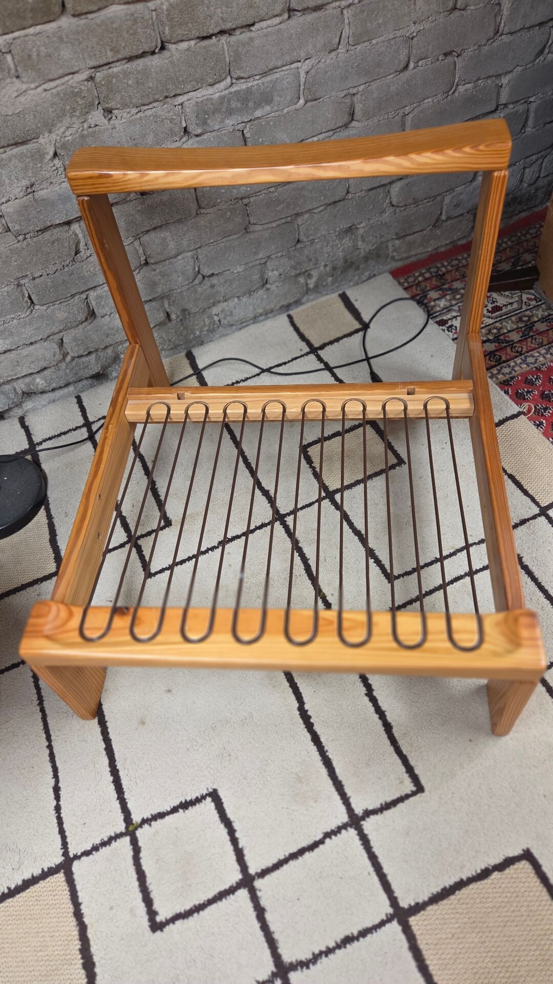 Pair of vintage 1970s armchairs in solid pine.