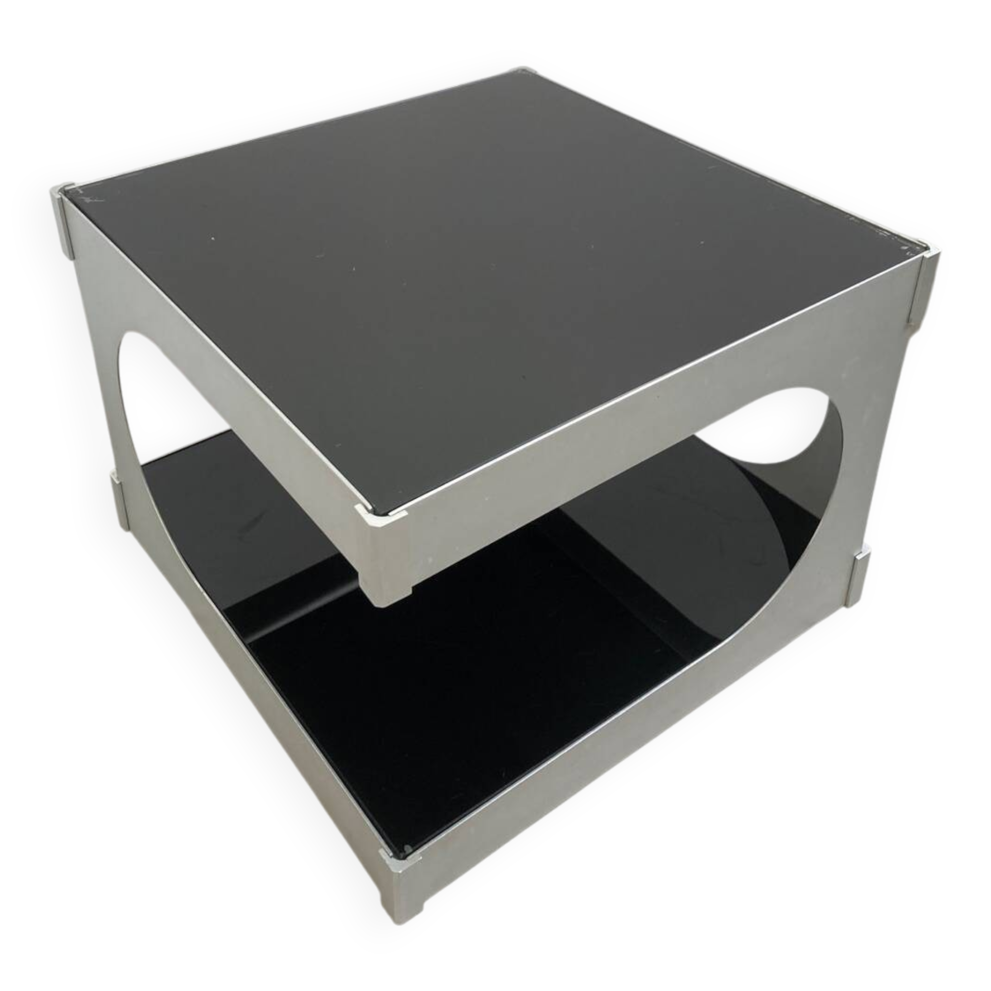 70s aluminum and glass side table