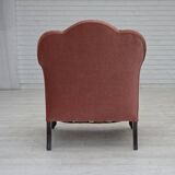 1950s, Danish armchair, salmon pink furniture velour, oak wood.