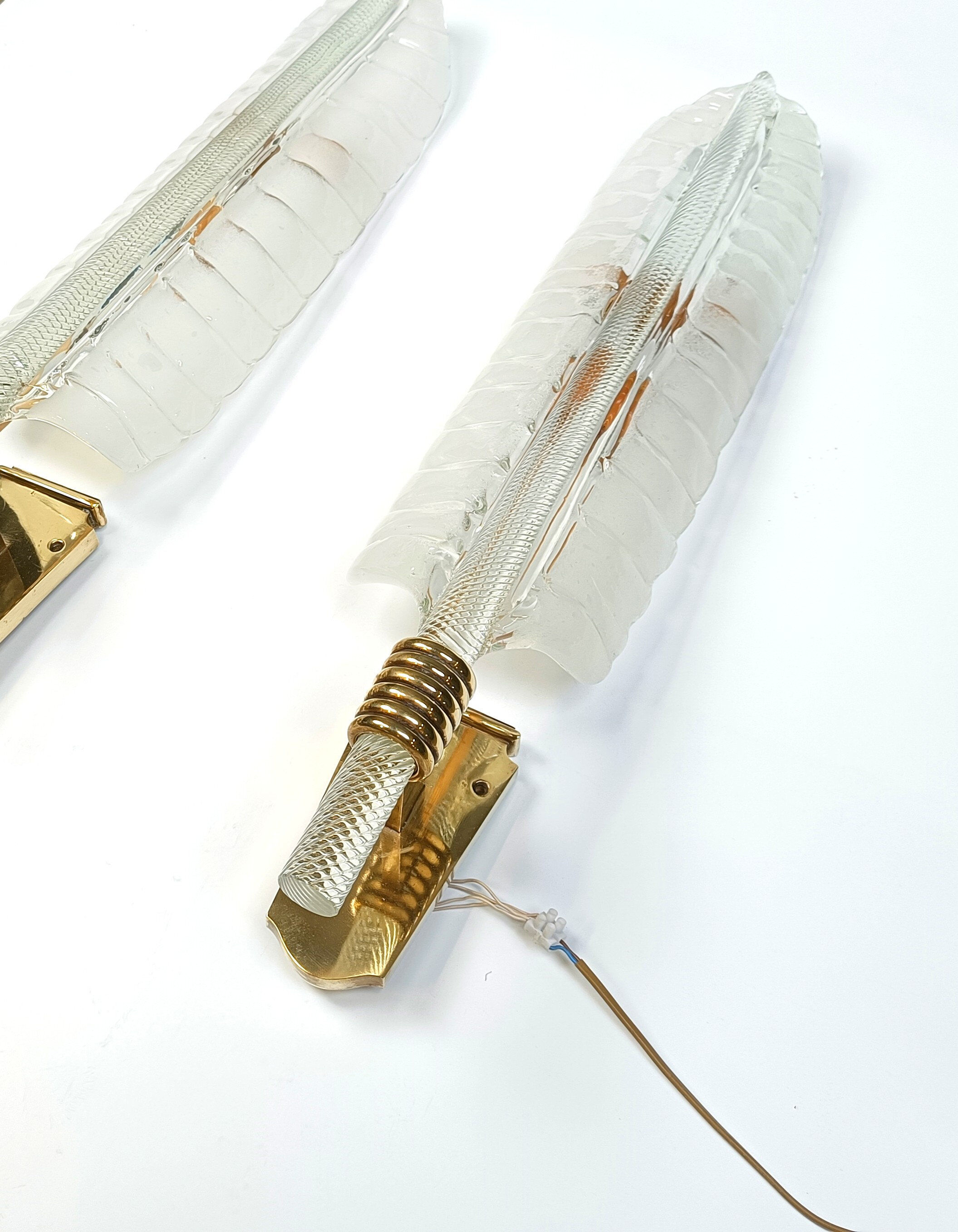 Pair of large crystal 'feather' wall lamps by André Arbus & Veronese, 1950s