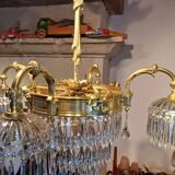 Lustre à pampilles ancien cristal est bronze époque XIXeme