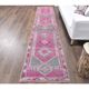 Pink-gray vintage Turkish hand-knotted tribal runner 79x390