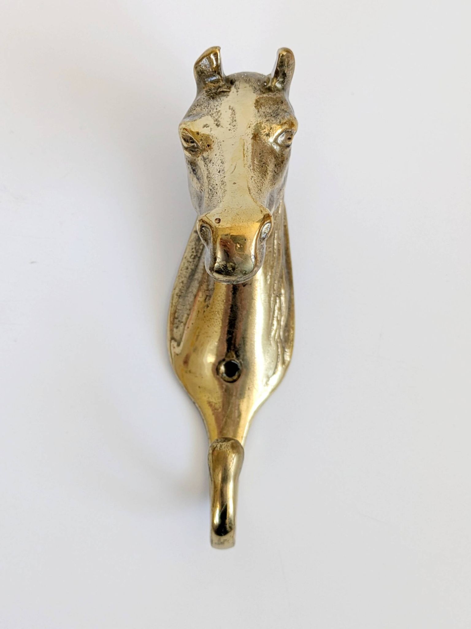 Set of 3 brass wall hooks horse head vintage coat hangers
