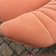 Coral mid-century cocktail canapé in fabric, solid beech legs — 1950