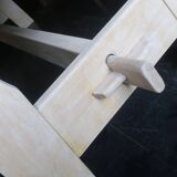 Large farmhouse trestle table in limed oak, 1940s-50s