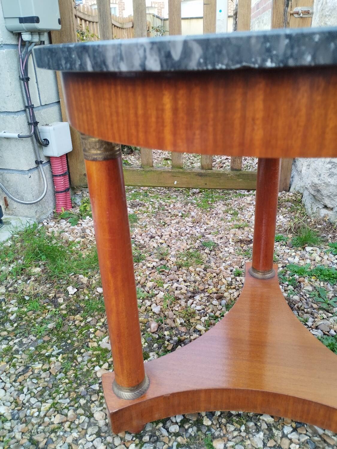 Empire style pedestal table with marble top
