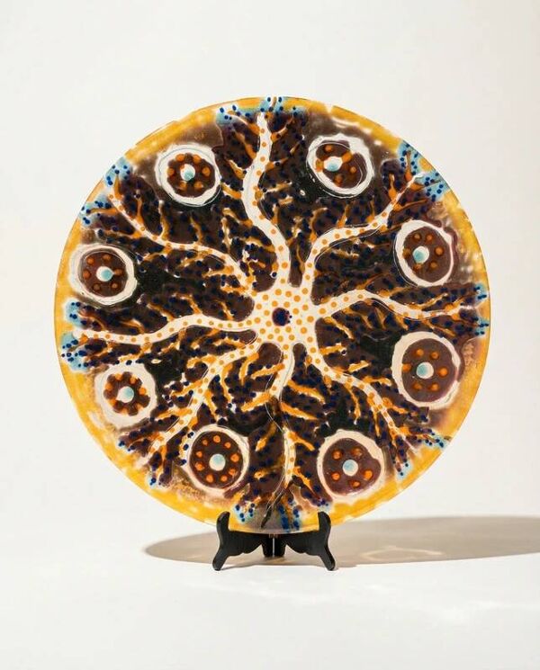 Grande coupe sculpturale en verre fusionné fait main – art contemporain pièce unique – Ø 53,5 cm