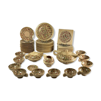 Service art deco faience decor floral geometric 1930 52 pieces
