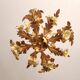 Vintage gilded hand-forged Florentine ceiling light with porcelain roses.