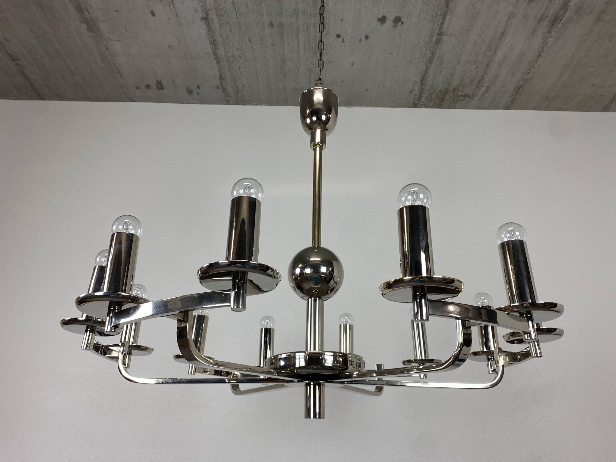 Large Bauhaus chandelier with two wall sconces.