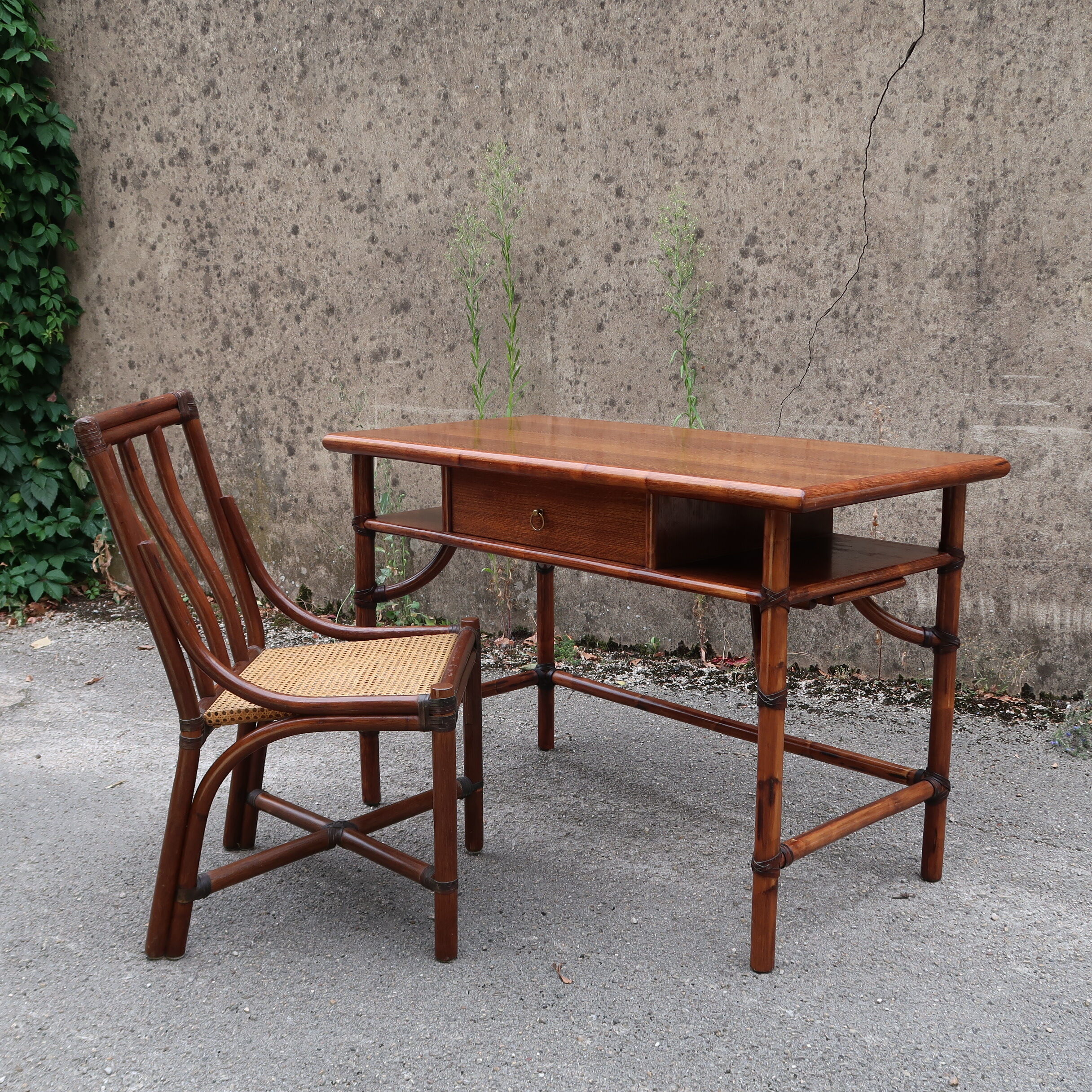 Office chair Mc Guire in bamboo and seat in cannage
