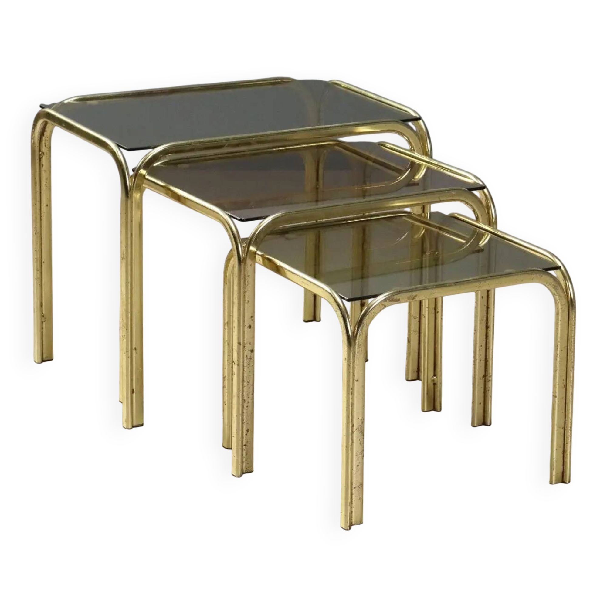 Tables basses vintage en laiton et verre, design, Italie, années 1980