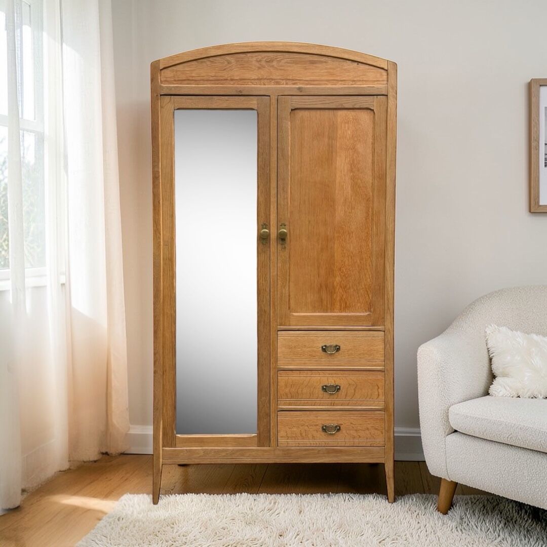 Parisian hotel wardrobe in solid raw oak, 1920.