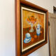 Still life with mandarins and blue pottery, oil on canvas