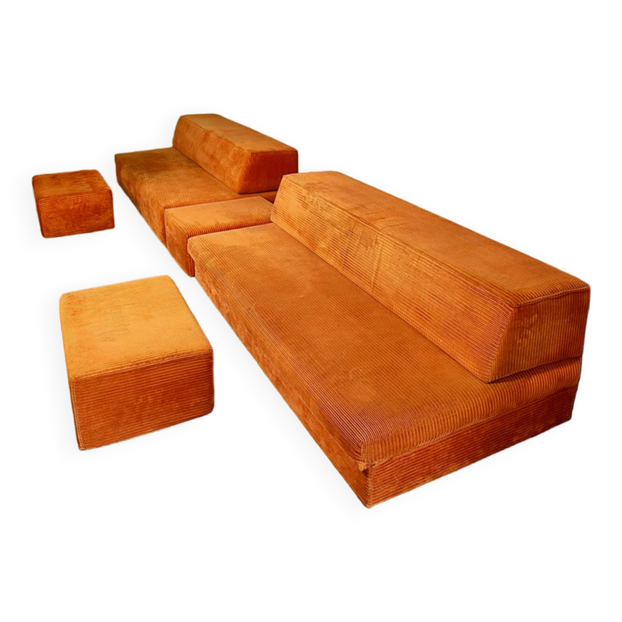 Vintage orange corduroy modular sofa 70s retro