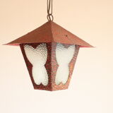 Amsterdam School style butterfly lantern in hammered sheet metal and glass, 1940s