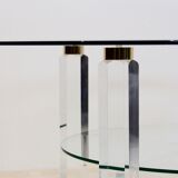 Table basse en lucite, laiton & verre, Belgique 1970