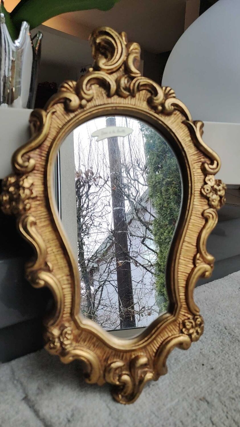 Mirror Rocaille style gilded with gold leaf 42 x 26 cm