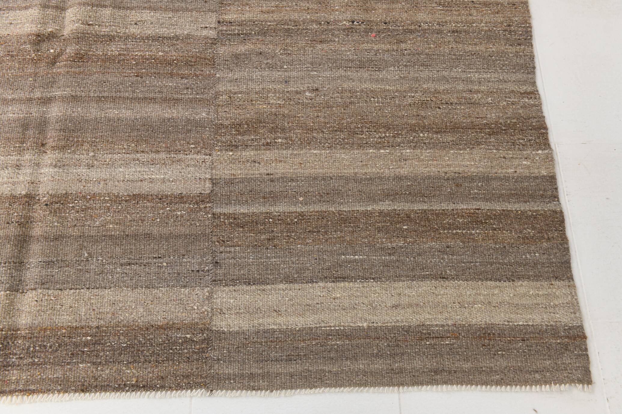 Striped Pattern Brown Vintage Kilim Rug, 225x309Cm