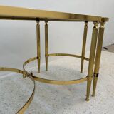 Table basse néoclassique en laiton et verre fumé, 1970